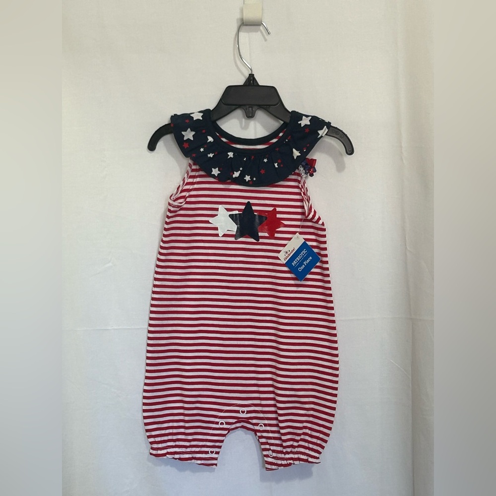 Way To Celebrate - Red and White Striped Baby Romper with Star Accents